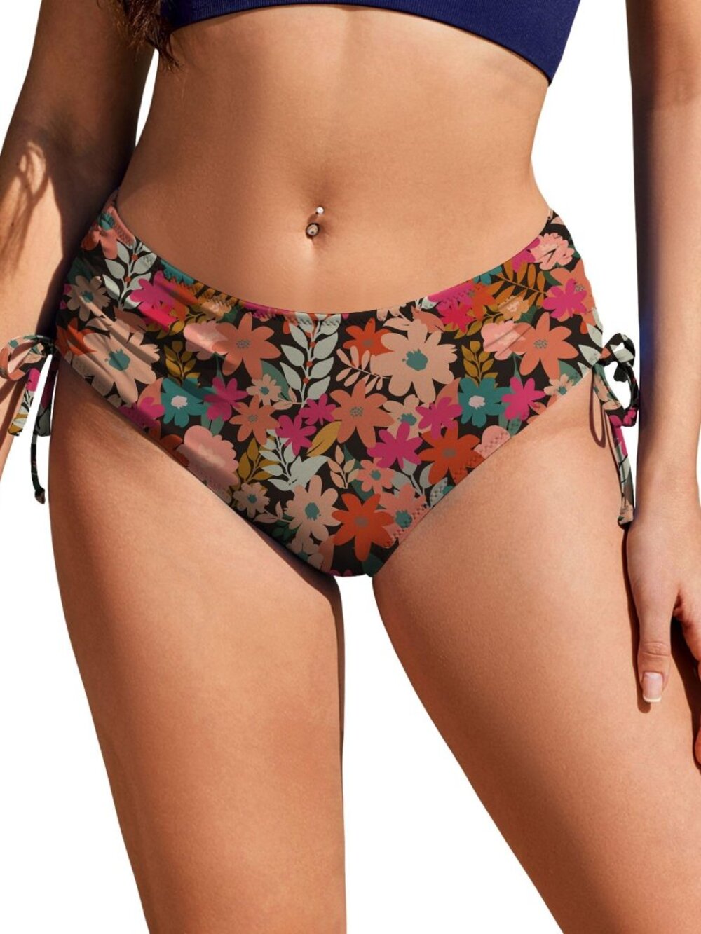 Ekouaer Bikini Bottoms for Women Mid Waist Swim Bottom Full Coverage Swim BOHO